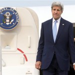 U.S. Secretary of State John Kerry disembarks from his airplane upon arrival at Beijing International Airport in Beijing Sunday, June 5, 2016. (Saul Loeb/Pool Photo via AP)