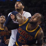 New York Knicks' Carmelo Anthony and Cleveland Cavaliers' LeBron James (AP Photo/Andres Kudacki)