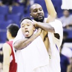 GILAS center Andray Blatche gives teammate Calvin Abueva a playful headlock following their easy win over Singapore Saturday night at the Smart Araneta Coliseum. (MB Photos | Rio Leonelle Deluvio)
