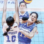Bali Pure’s Risa Sato attacks against Air Force’s Mae Antipuesto during Premier Volleyball League action at Filoil Flying V Centre in San Juan. (Rio Leonelle Deluvio)