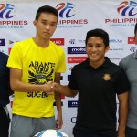 (L-R) Global Cebu FC coach Akbar Nawas, player Fritz Brigoli, Stallion Laguna FC player Jesus "Jhan" Melliza and coach Mando Heria. (photo by Mark Anthony Malcampo)
