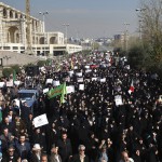 Iranian protesters chant slogans at a rally in Tehran, Iran. Iranian hard-liners rallied Saturday to support the country’s supreme leader and clerically overseen government as spontaneous protests sparked by anger over the country’s ailing economy roiled major cities in the Islamic Republic. (AP)
