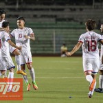 Philippines' Kevin Ingreso (14) celebrates his goal with the team during the International Friendly Match against Fiji at Rizal Memorial Stadium, March 22, 2018 (MB photo | Rio Leonelle Deluvio)