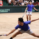 FRANCIS Casey Alcantara slides to return a shot against Thai twins Sanchai and Sonchat Ratiwatana as teammate Johnny Arcilla looks on during Davis Cup action at the Philippine Columbian Association in Paco, Manila. (MB photo | Rio Leonelle Deluvio)