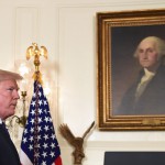 PRESIDENT Trump arrives to speak in the Diplomatic Reception Room of the White House in Washington about the United States' military response to Syria's chemical weapon attack. (AP)