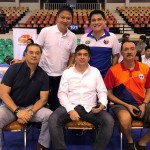 Sen. Miguel Zubiri, president of the Philippine Eskrima Kali Arnis Federation (back, right) with Philippine Olympic Committee (POC) secretary-general Patrick "Pato" Gregorio, 2019 PH Southeast Asian Games Chef de Mission Monsour del Rosario, POC membership committee chairman Robert Bachmann and Philippine Sports Commission (PSC) commissioner Ramon Fernandez during the opening of the 2018 Arnis NCR qualifying tournament here at Philsports Arena.