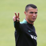 Portugal's Cristiano Ronaldo gestures during a team training session, in Oeiras, outside Lisbon, Monday, June 4 2018. (AP Photo/Armando Franca)
