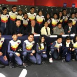 Philippine Short Track Skater hopefuls with international short track skating referee Mr. Kevin Nicolle of New Zealand, PHSU President Ms. Josie Veguillas, coach Margaret Holland of Australia and PHSU Sports Director Christopher Martin. (photo from Brian Yalung)