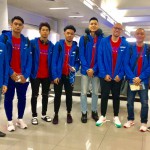 READY FOR WAR: Samahang Basketbol ng Pilipinas president Al Panlilio poses with members of the national 3x3 team members Ricci Rivero, Jeepy Faundo, Rhayyan Amsali and RJ Abarrientos as they compete today in FIBA 3x3 U23 World Cup in Xi’An, China. Also shown are coaches Ronnie Magsanoc and Xavy Nunag, and SBP Special Assistant to the President Ryan Gregorio. (SBP Photo)