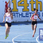 Tara Borlain (2nd from left) leads in the early part of the 800-meter race but loses steam in the last 300 meters to settle for third in the event won by Vietnamese Thi Kim Phuong Le (far left) during the 14th SEA Youth Athletics Championships yesterday at City of Ilagan. (MB photo | Rio Deluvio)