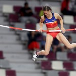 Natalie Uy competes during the pole vault event during in the 23rd Asian Athletics Championships at Khalifa International Stadium in Doha. (AFP)