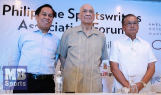 Philracom Chairman Andrew A. Sanchez (center) is joined by his commissioners Bienvenido Niles Jr. and Dante Lantin during their appearance at the PSA Forum. (MB photo | Rio Deluvio)