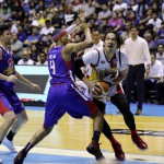 INSPIRED GAME: With June Mar Fajardo’s inspired game, four other San Miguel players scored in double figures in a 108-101 win over the Magnolia Hotshots in Game 3 on Friday at the Smart Araneta Coliseum. (PBA images)