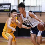 NU’s Xyrex Silorio drives against a Philippine Cultural College defender during their recent duel in the Headstart Developmental League at the SGS gym.