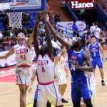 Malick Diouf of CEU battles for the rebound against Angelo Kouame of Ateneo (PBA Images)