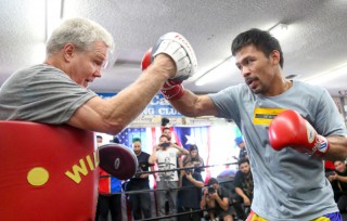 Manny Pacquiao limbers up as he intensifies his training for his July 20 fight with American Keith Thurman in Las Vegas. (MP)