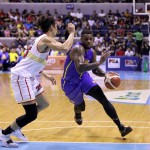 Terrence Jones of TnT KaTropa is guarded by Japeth Aguilar of Barangay Ginebra. (PBA Images)